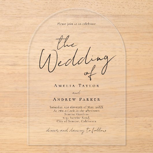 Arch Shaped Elegant Wedding Akryllische Einladung (Vorderseite)