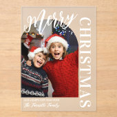 Arch Shaped Foto White Script Frohe Weihnachten Acryleinladungen (Vorderseite)