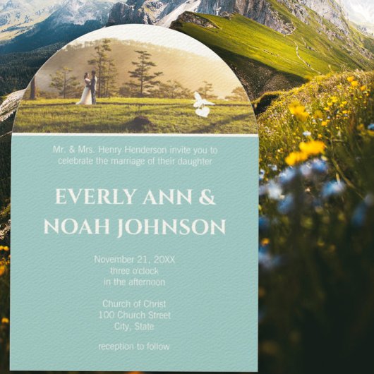 Arch Silver Blue Blumen und Bienen Wedding Einladung