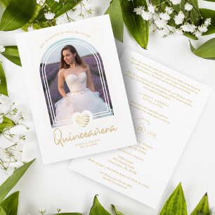 Arch Spanisch Modern Weiß Herz Foto Quinceañera Einladung