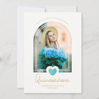 Arch Spanish Modern Blue Heart Photo Quinceañera