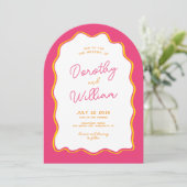 Arch Squiggly Bright and Colorful Wedding Einladung (Stehend Vorderseite)