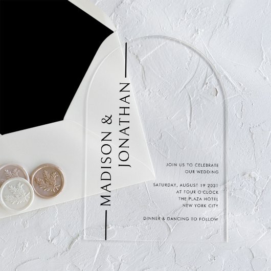 Arch Stacks Modern Elegante Klare Hochzeit Acryleinladungen