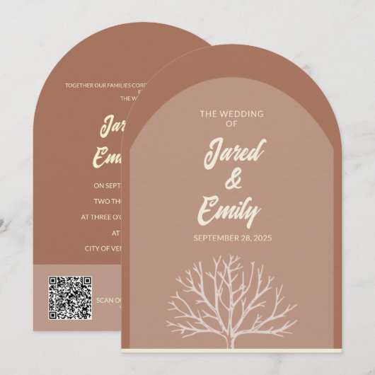 Arch Style Tree Wedding Invitation QR Code Einladung (Vorne/Hinten)