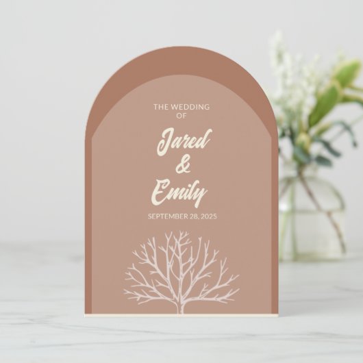 Arch Style Tree Wedding Invitation QR Code Einladung (Stehend Vorderseite)