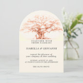 Arch Sunset Olive Tree Destination Wedding Einladung (Stehend Vorderseite)