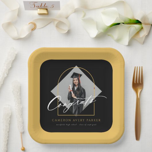 Arch Tassels Minimalistisch Frame Foto Abschluss Pappteller (Hochzeit)