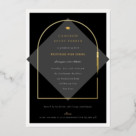 Arch Tassels Minimalistisch Frame Foto Graduate Pa Folieneinladung (Vorderseite)