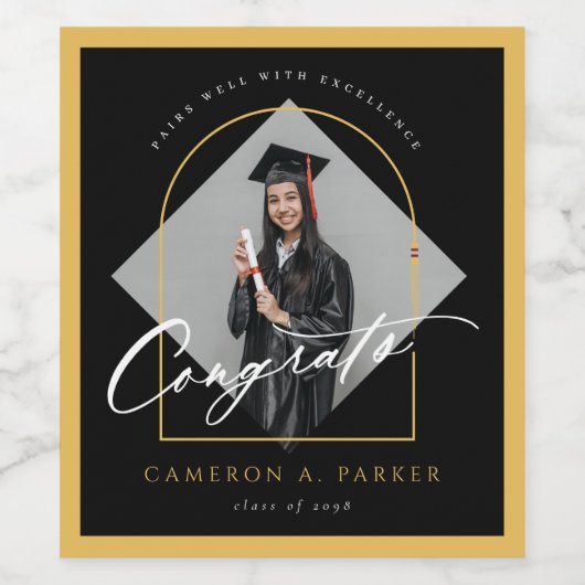 Arch Tassels Minimalistische Foto Graduation Party Weinetikett (Einzelnes Label)