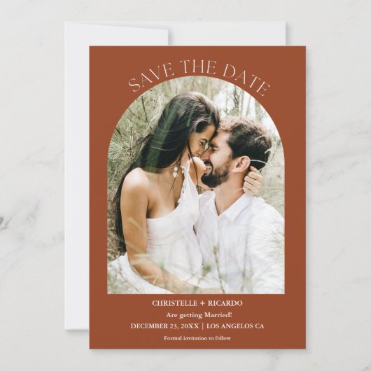 Arch Terracotta Burnt Orange Monogram Wedding Save The Date (Vorderseite)
