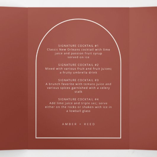 Arch Terracotta & Cream Drinks Menü für Hochzeiten (Innenseite Mitte)