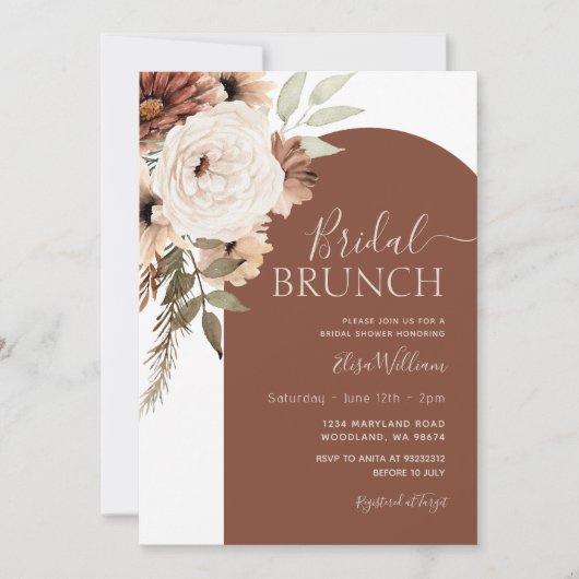 Arch Terracotta Floral Boho Bridal Brunch Einladung (Vorderseite)