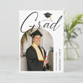 Arch Trendy Modern Script Photo Graduation Party Einladung (Stehend Vorderseite)