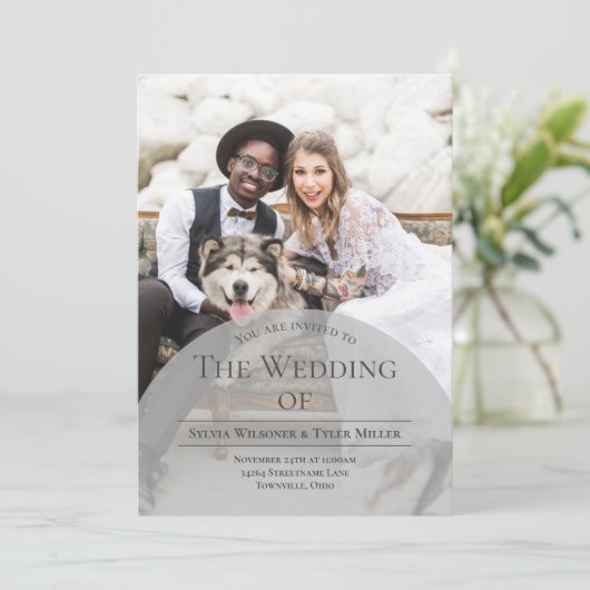 Arch Typografy Foto Wedding Einladung (Stehend Vorderseite)