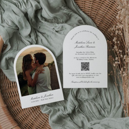 Arch Wedding Einladung mit Foto und QR Code