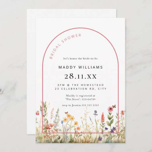 Arch Wildblume Bridal Dusche Einladung (Vorne/Hinten)