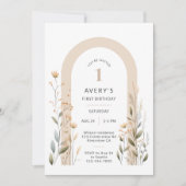 Arch Wildblume Erster Geburtstag Einladung (Vorderseite)