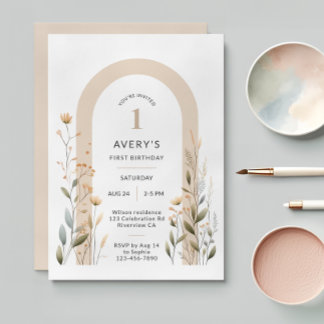 Arch Wildblume Erster Geburtstag Einladung
