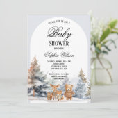 Arch Winter Woodland Animals Geburtstagsdusche Einladung (Stehend Vorderseite)