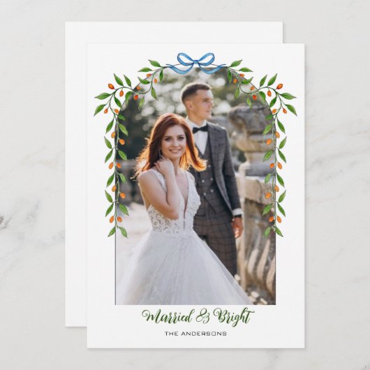 Arch with Bow & Garland Christmas Photo Ankündigung (Vorne/Hinten)