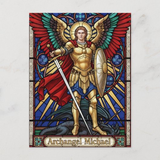 Archangel Michael - Colorful Stained Glass Angel Postkarte (Vorderseite)