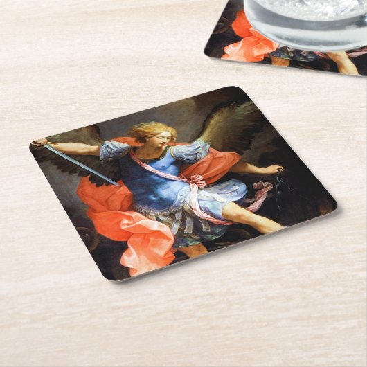 Archangel Michael tramples Satan, Guido Reni Rechteckiger Pappuntersetzer (angewinkelt)