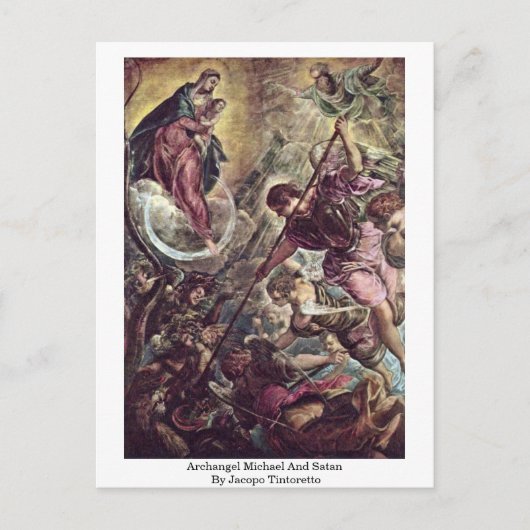 Archangel Michael und Satan von Jacopo Tintoretto Postkarte (Vorderseite)