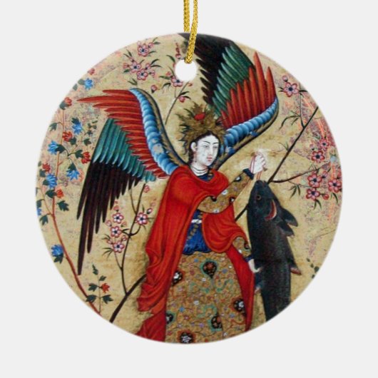 ARCHANGEL RAPHAEL UND FISCHPARKPLATZ KERAMIK ORNAMENT (Vorne)