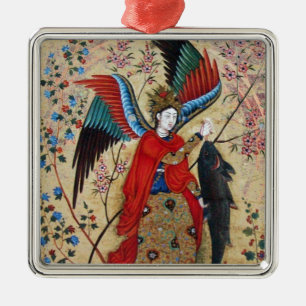 ARCHANGEL RAPHAEL UND FISCHPARKPLATZ ORNAMENT AUS METALL