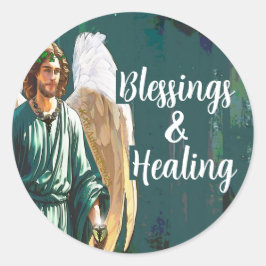 Archangel Saint Raphael Blessings & Healing Angel Runder Aufkleber