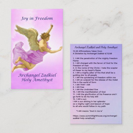 Archangel Zadkiel and Holy Amethyst Visitenkarte (Vorne/Hinten)