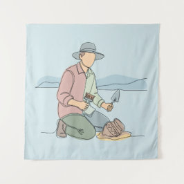 Archäologe, einfache Kunst aus einer Hand, kontinu Wandteppich