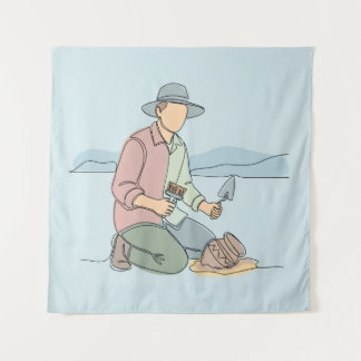 Archäologe, einfache Kunst aus einer Hand, kontinu Wandteppich