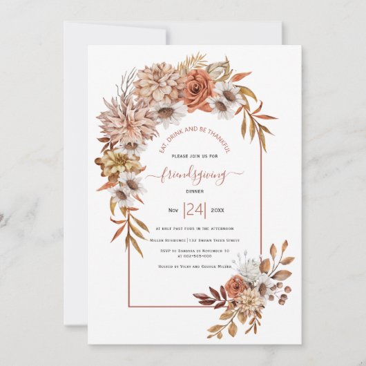 Arche mit Herbst Blume Terrakotta-Freundschaft Einladung (Vorderseite)