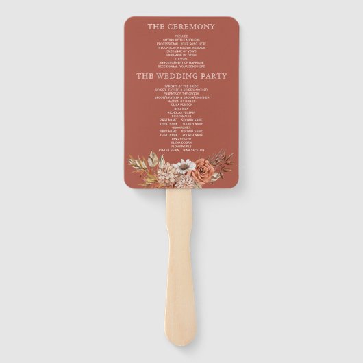 Arche mit Terracotta Blume Hochzeitsprogramm Fächer (Rückseite)