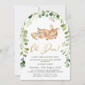 Arched Blue Bow Oh Deer Baby Shower Einladung (Vorderseite)