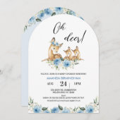 Arched Blue Floral Oh Deer Twins Baby Dusche Einladung (Vorne/Hinten)