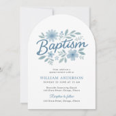 Arched Blue Floral Taufe Einladung für Jungen (Vorderseite)