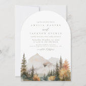 Arched Boho Watercolor Mountain Wedding Einladung (Vorderseite)