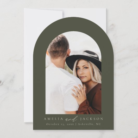 Arched Boho Watercolor Mountain Wedding Einladung (Rückseite)