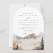 Arched Boho Watercolor Mountain Wedding Einladung (Vorderseite)