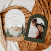 Arched Boho Watercolor Mountain Wedding Einladung
