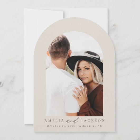 Arched Boho Watercolor Mountain Wedding Einladung (Rückseite)