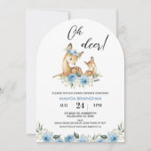 Arched Boys Blue Floral Oh Deer Baby Dusche Einladung (Vorderseite)