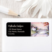 Arched Bridge Maine Autumn Watercolor Painting (Insitu)