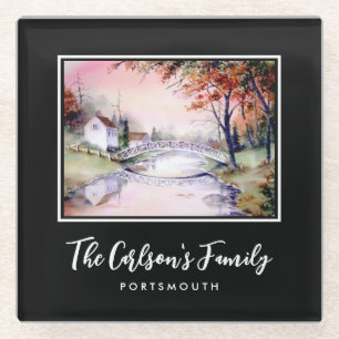Arched Bridge Maine Autumn Watercolor Painting Gif Glasuntersetzer