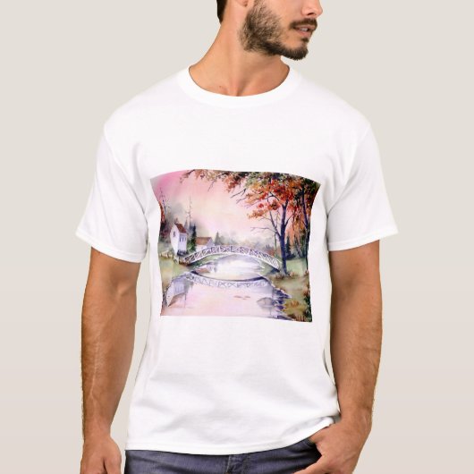 Arched Bridge New England Aquarellbilder T-Shirt (Vorderseite)