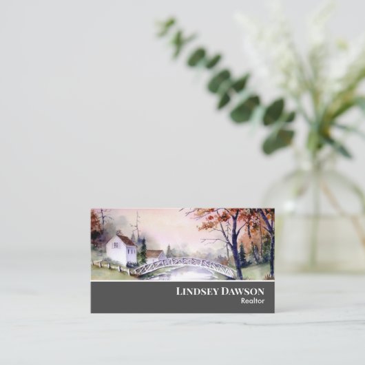 Arched Bridge New England Landscape Watercolor Visitenkarte (Stehend Vorderseite)