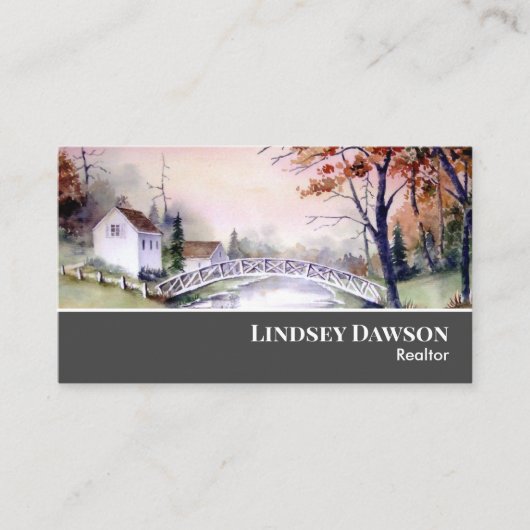 Arched Bridge New England Landscape Watercolor Visitenkarte (Vorderseite)