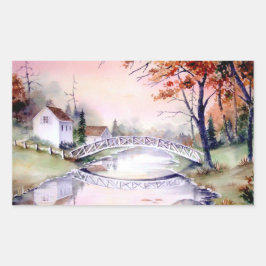 Arched Bridge Watercolor Painting Rechteckiger Aufkleber